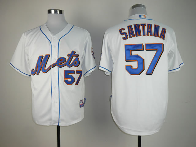 Men New York Mets #57 Santana White MLB Jerseys